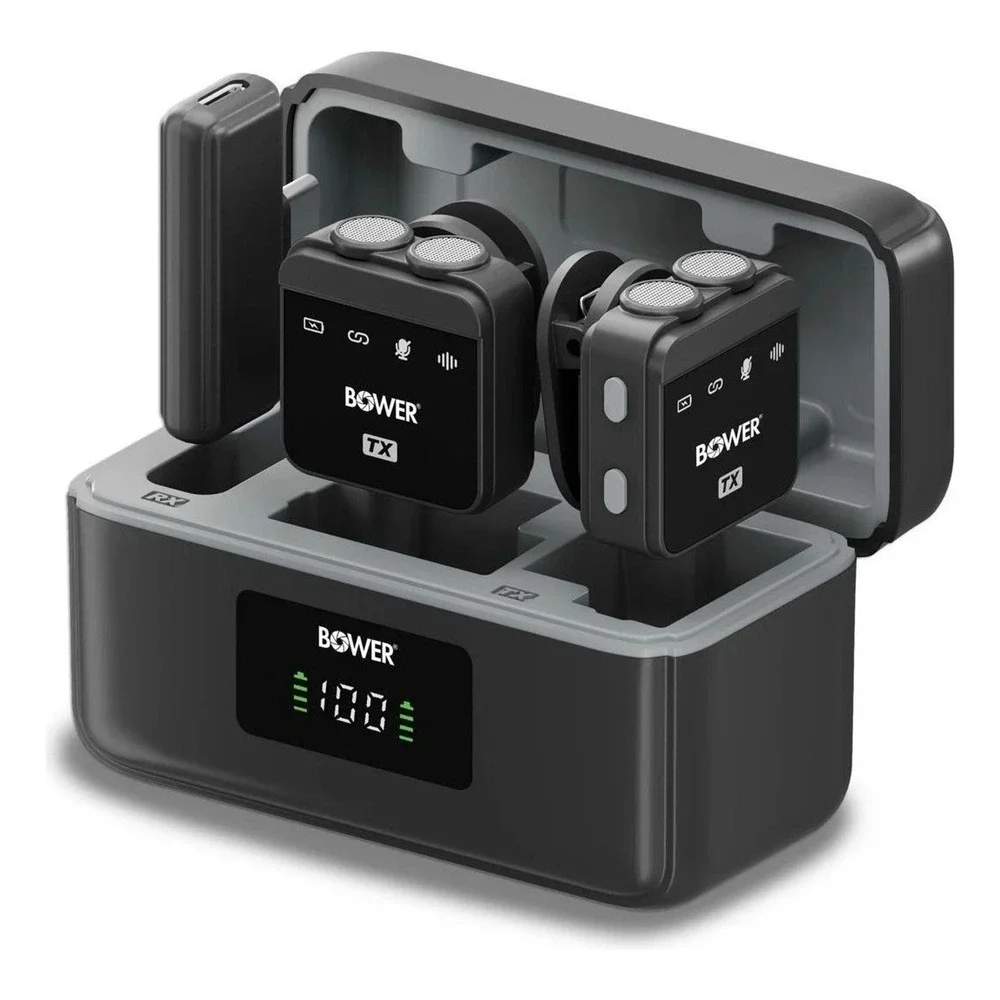 Bower Wireless Lavalier Microphone System 2-Person Dual TX RX Charging Case